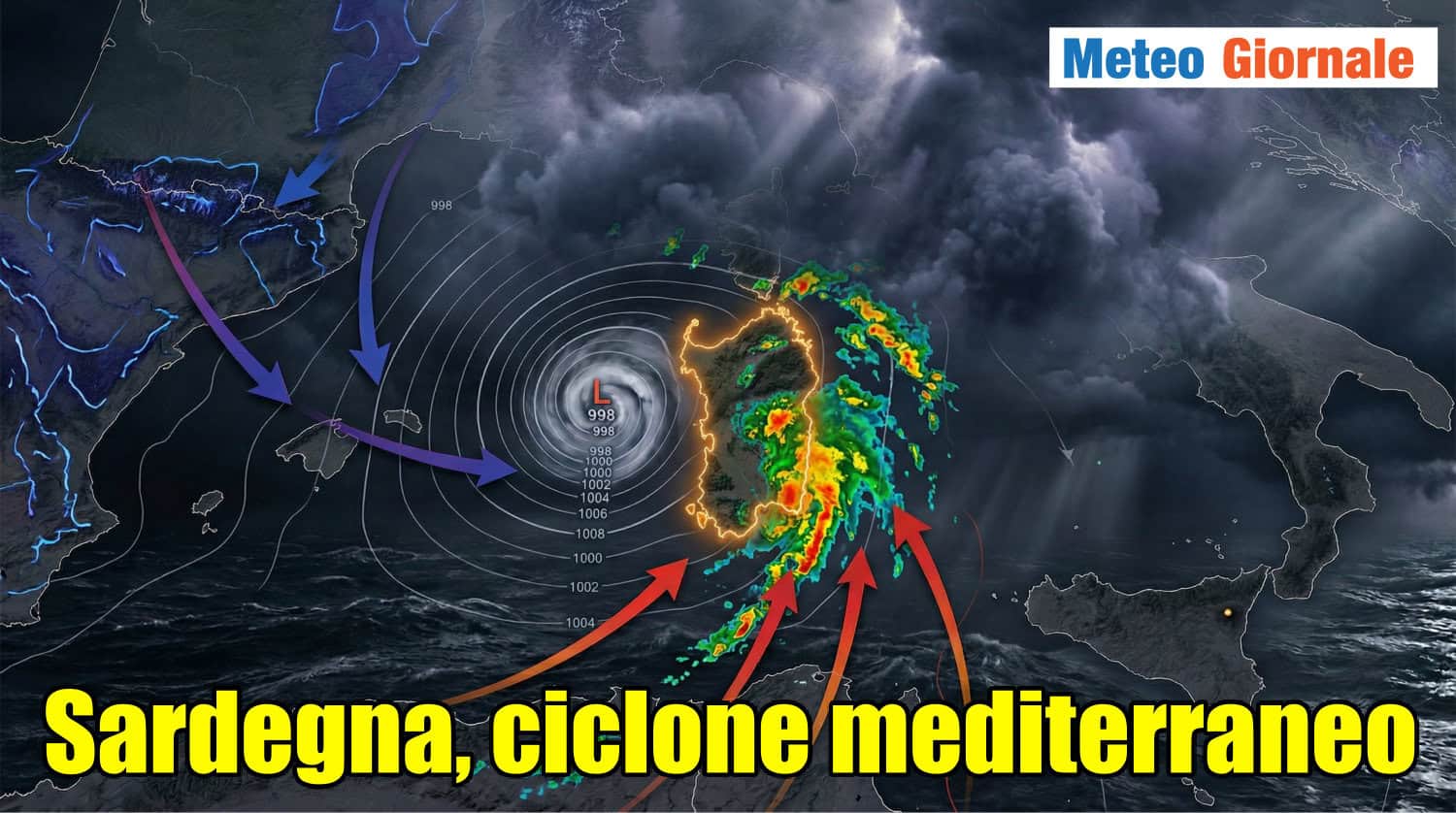 Ciclone Mediterraneo sulla Sardegna: temporali, grandine e crollo delle temperature
