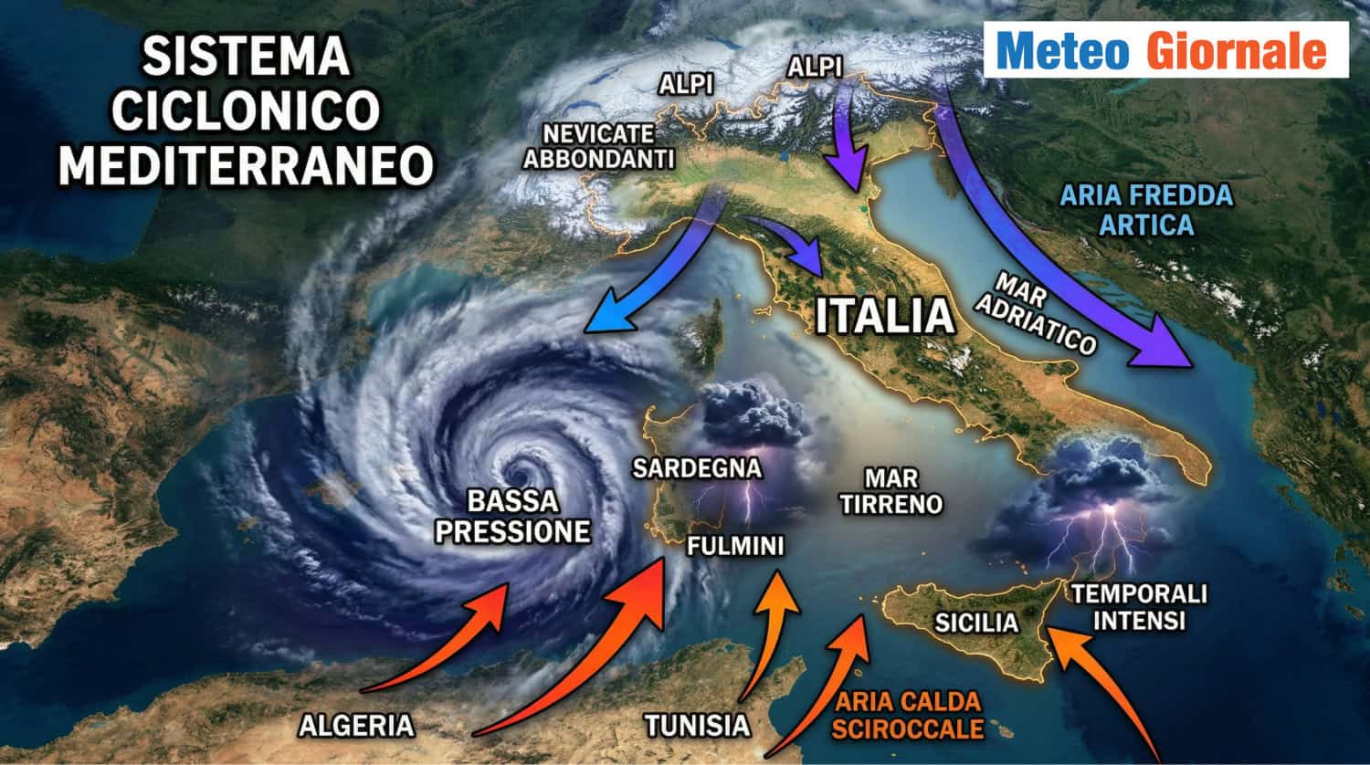 Imminente peggioramento. Ciclone mediterraneo. Un metro di neve su Alpi. Video