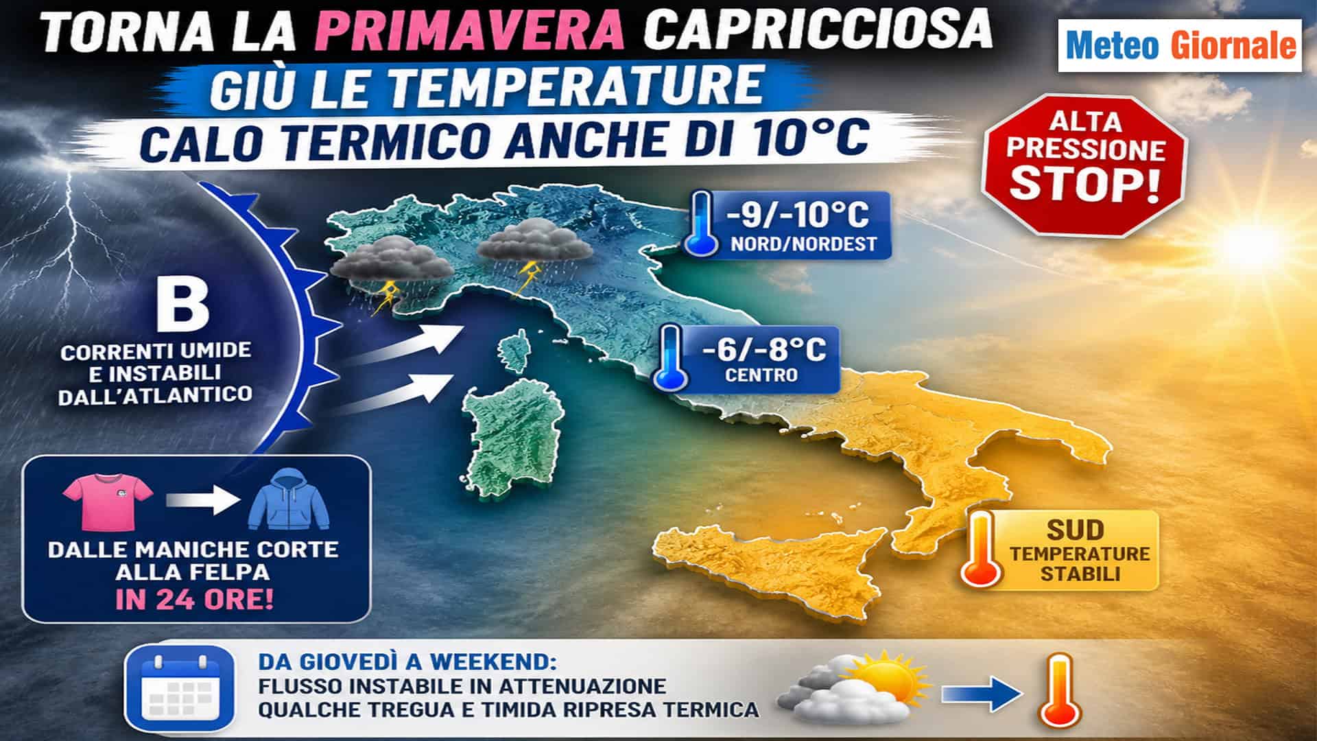 Meteo: torna la primavera capricciosa, giù le Temperature