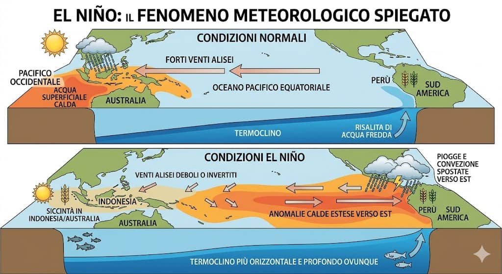 Immagine molto riassuntiva, ma anche utile, per far capire ai nostri lettori che, effettivamente, El Nino non è così preponderante per quanto riguarda le ondate di calore nella prossima estate.