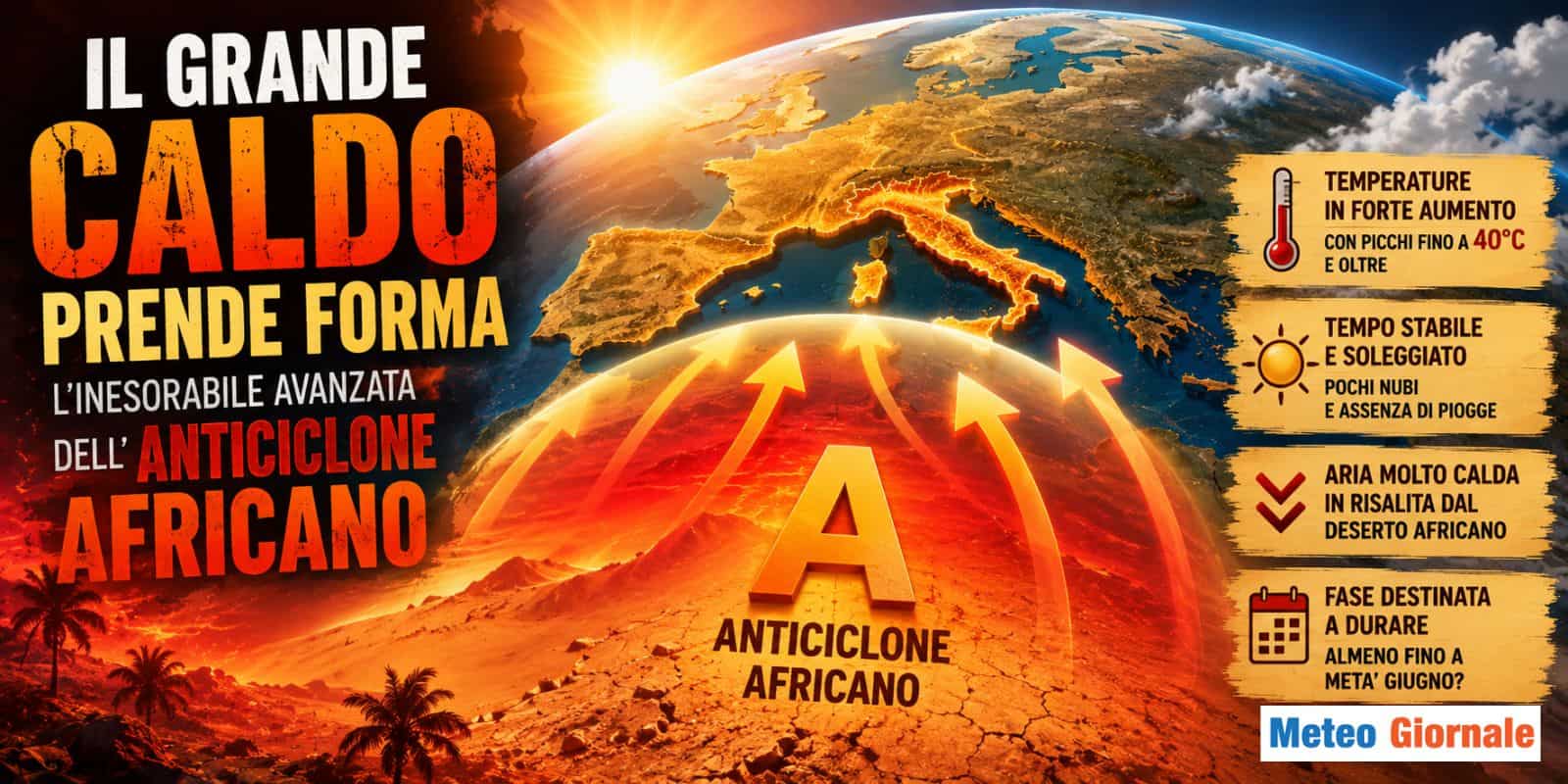 Il grande CALDO prende forma: l’inesorabile avanzata dell’ANTICICLONE africano