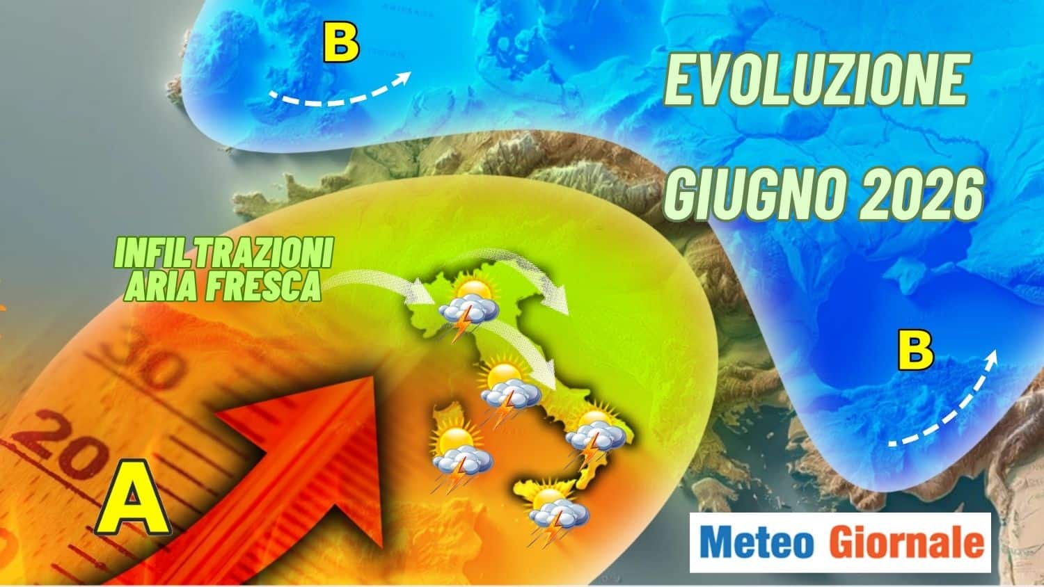 Meteo per Giugno: piuttosto caldo su diverse aree, ma anche con tanti temporali. Mappe