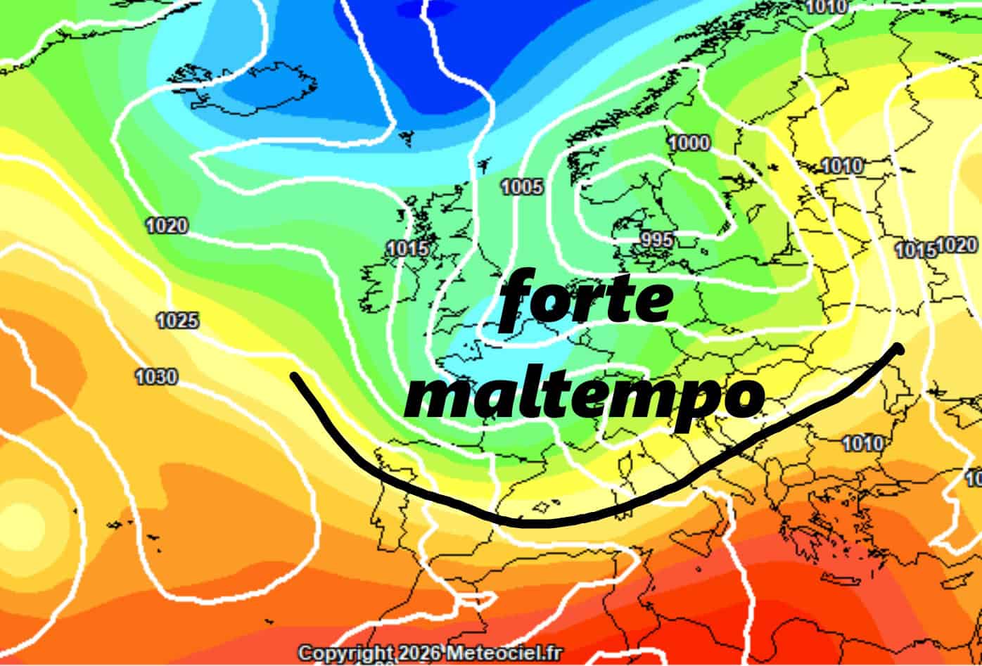 Tempo fortemente perturbato su molte zone settentrionali. Per tutto contro, sole e caldo diffuso in quella meridionale.