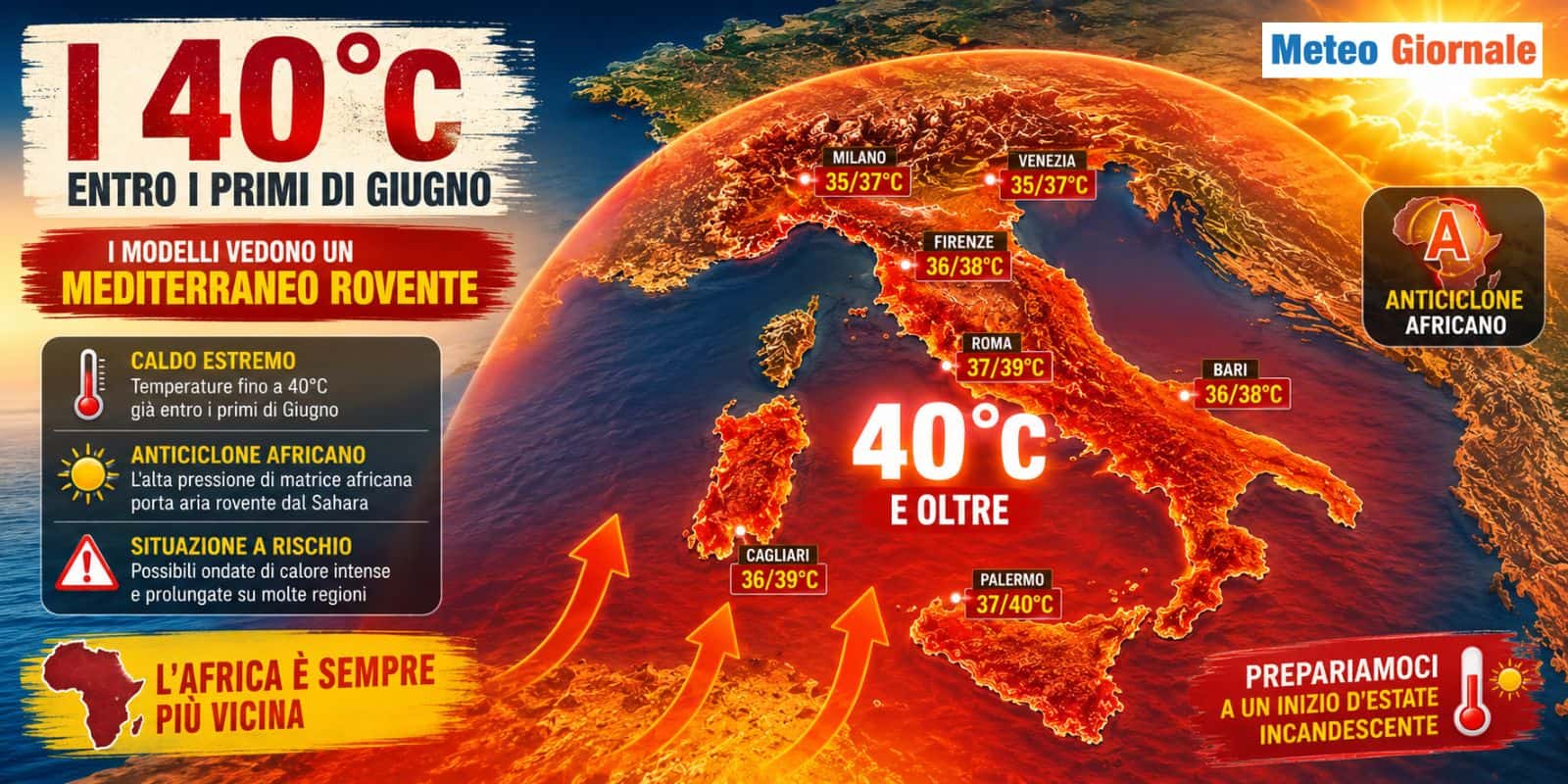 I 40°C entro i primi di Giugno: i modelli vedono un Mediterraneo rovente