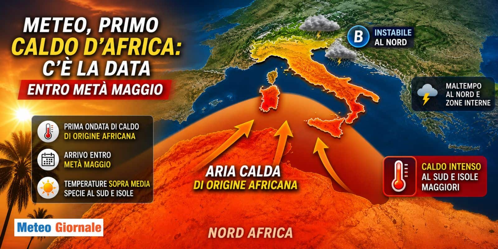 Meteo, primo CALDO d’Africa: c’è la data, entro metà Maggio