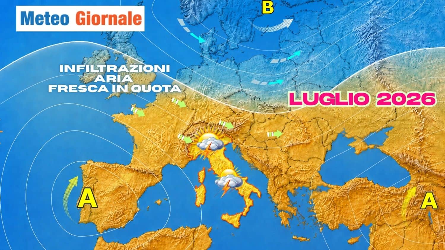 Luglio 2026: le mappe esclusive svelano caldo e temporali ricorrenti