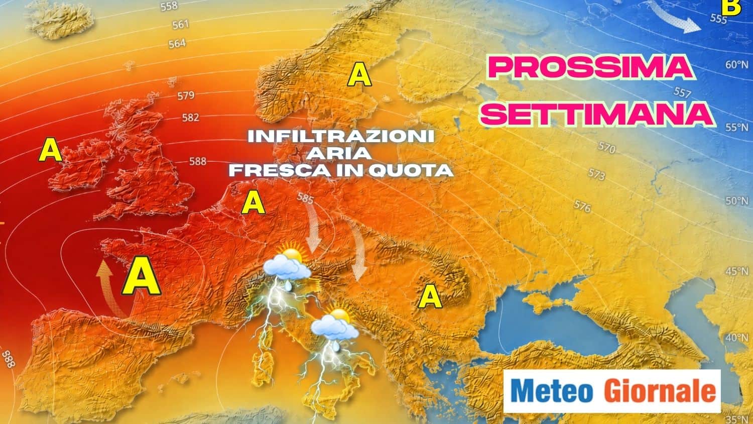 22-28 Giugno: in arrivo temporali diffusi, mappa con le zone più colpite