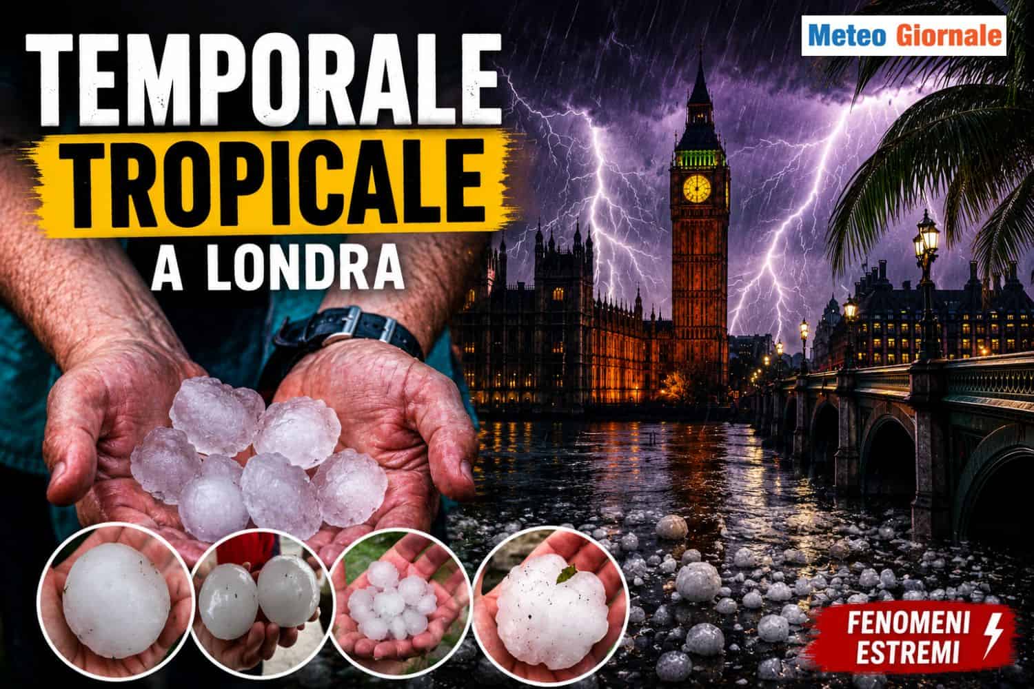 Londra travolta da una tempesta tropicale: migliaia di fulmini e grandine