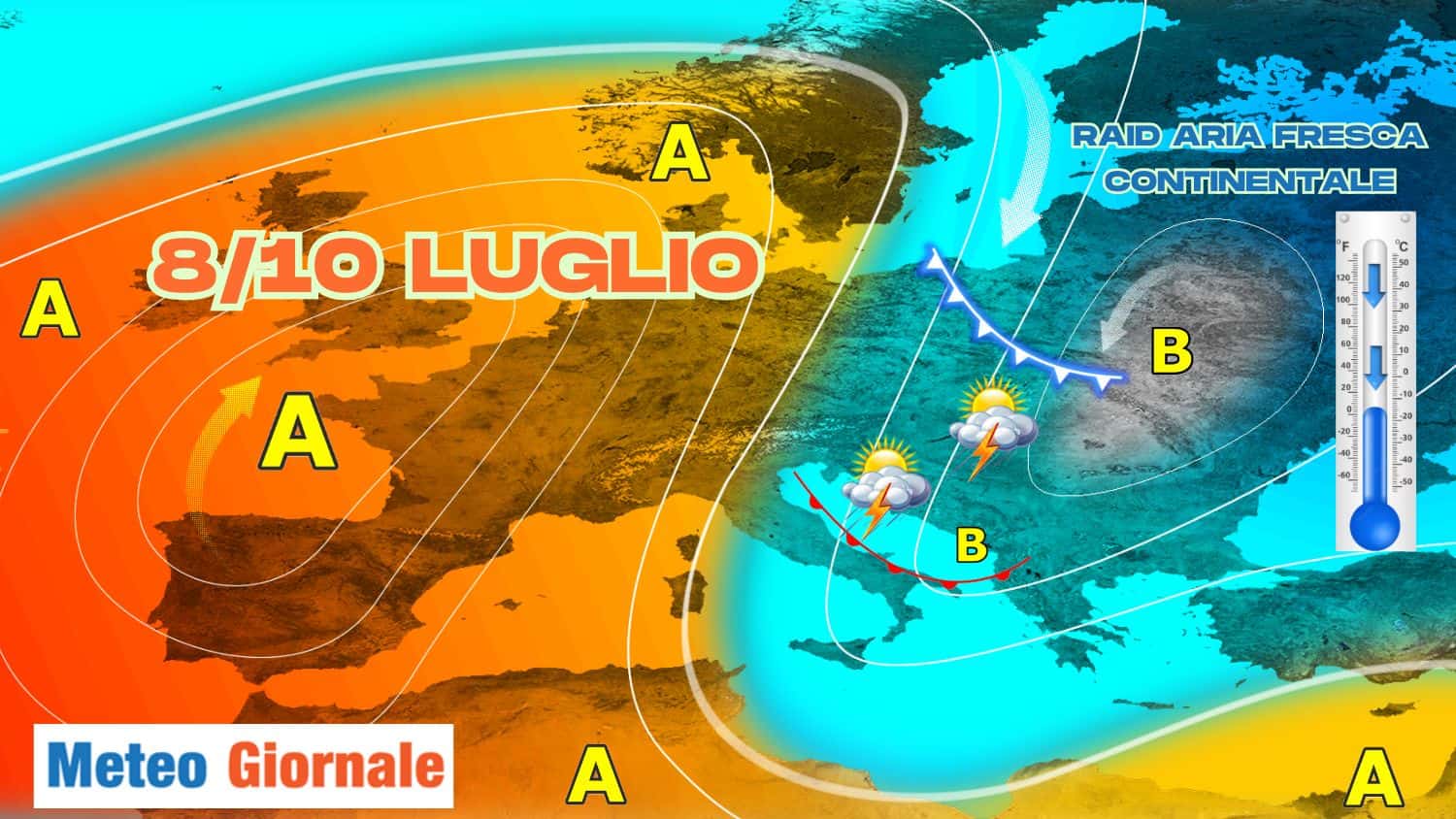 8-10 Luglio: raid di aria continentale, altra botta all’Estate. I dettagli con mappe