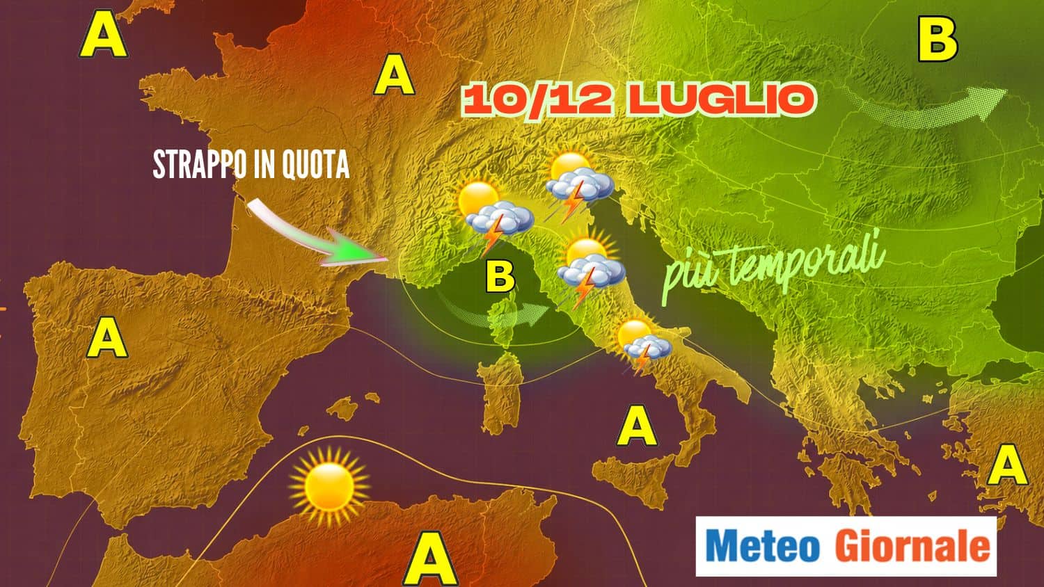 10-11-12 Luglio: picco di temporali, ecco dove colpiranno