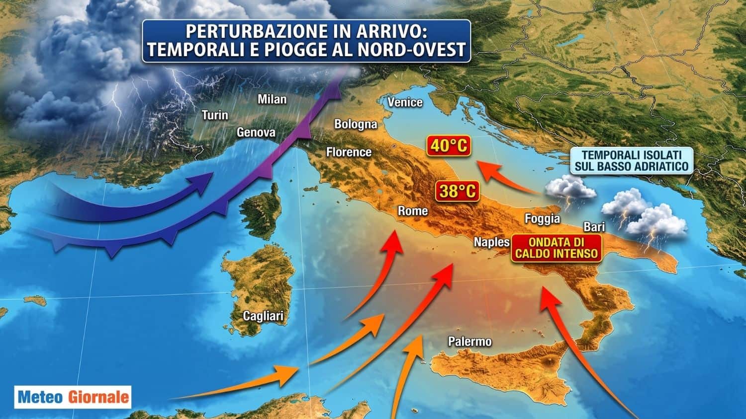 Colpo di caldo lampo sul Sud: Domenica temporali e grandine