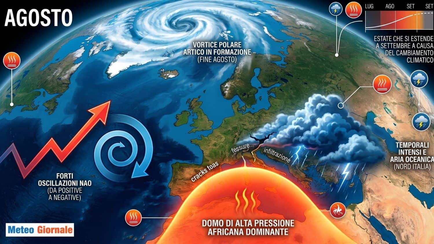 Agosto: nasce il Vortice Polare. In Italia, caldo africano e temporali