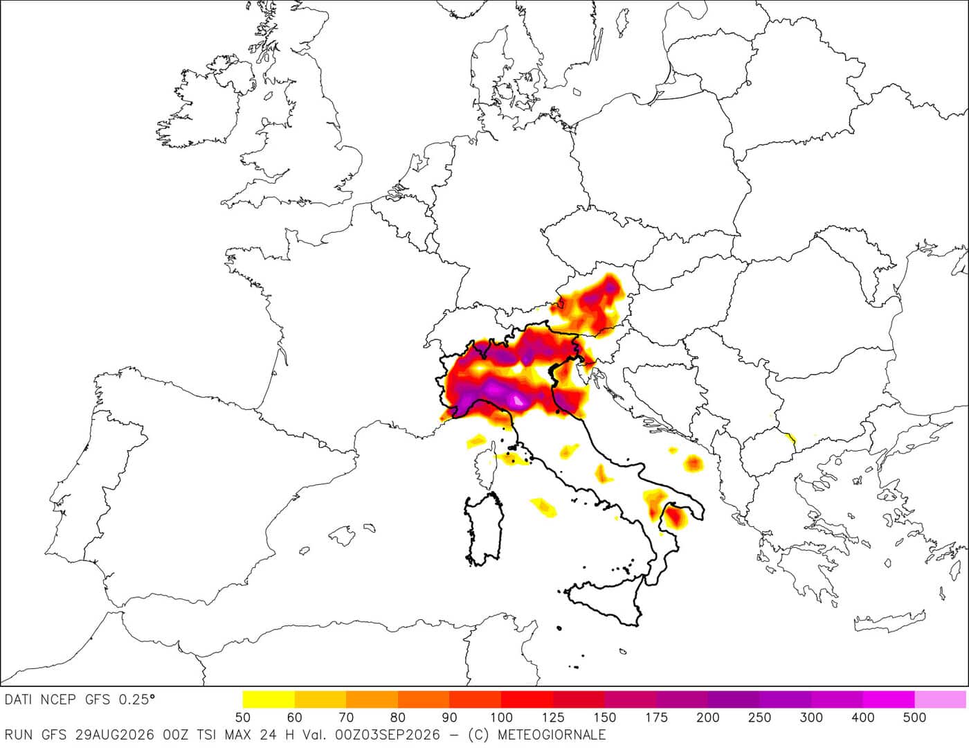 3 settembre GFS indici temporaleschi notevoli nel nord italia