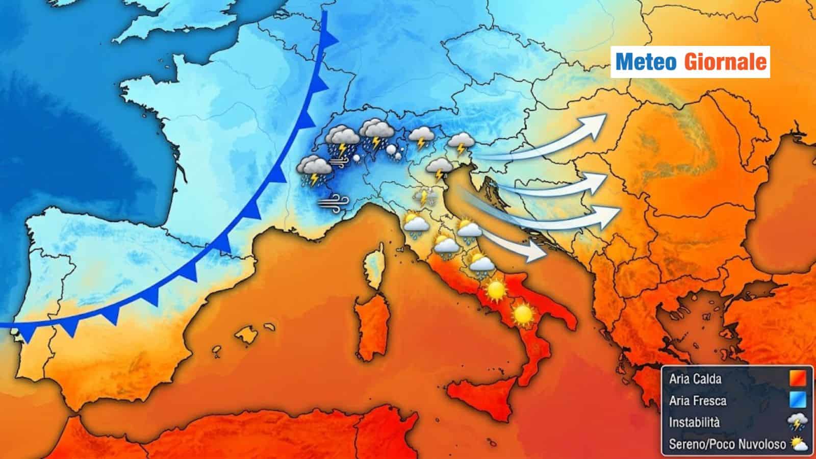 Fine del caldo estremo: i modelli meteo vedono calo termico e temporali da Domenica