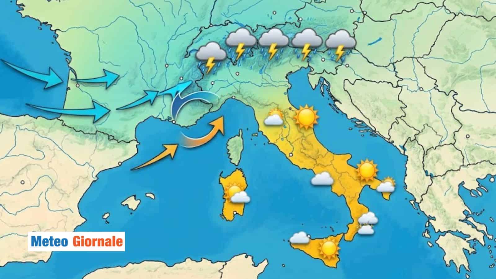L’Anticiclone perde colpi, caldo estivo sempre presente, ma con temporali e calo termico