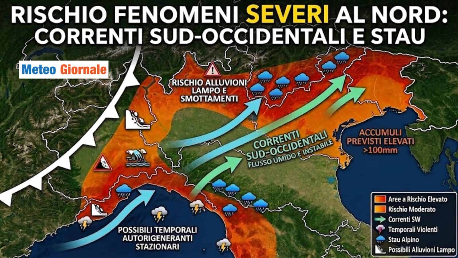 Forti correnti sud-occidentali per giorni: Nord Italia a rischio locali alluvioni lampo?