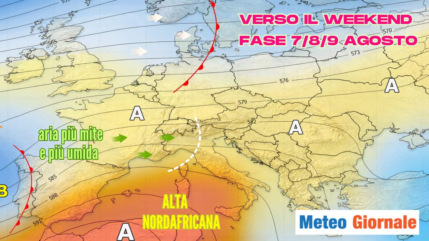 7-9 Agosto, cambiamento in vista: caldo giù, temporali su
