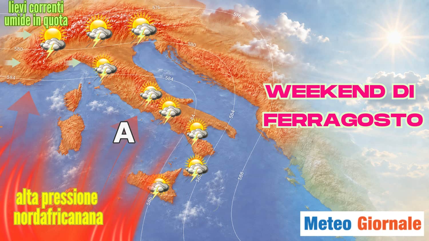 Weekend di Ferragosto: caldo e temporali, ecco le mappe