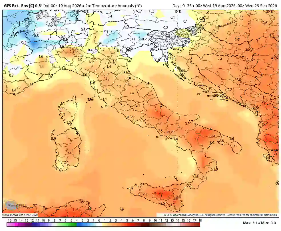 gfs ensemble extended all c00 italy t2m c anom 35day 0121600