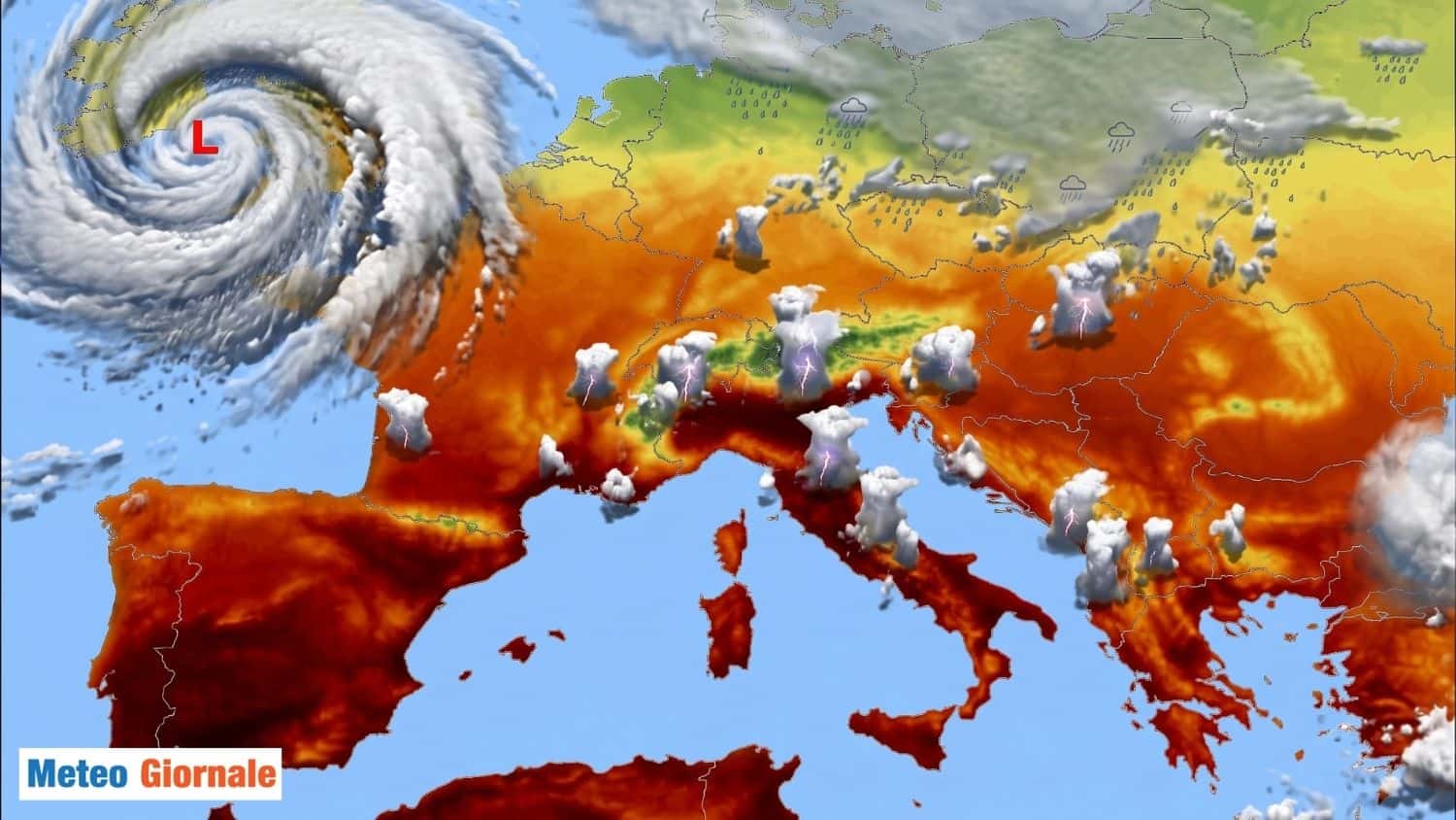 Caldo fino a 42°C e temporali lampo con grandine
