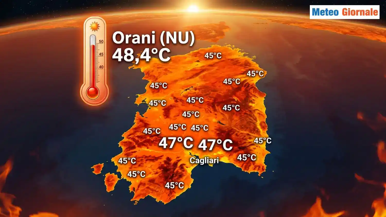 Caldo record in Sardegna: 48,4°C a Orani, nuovo primato assoluto