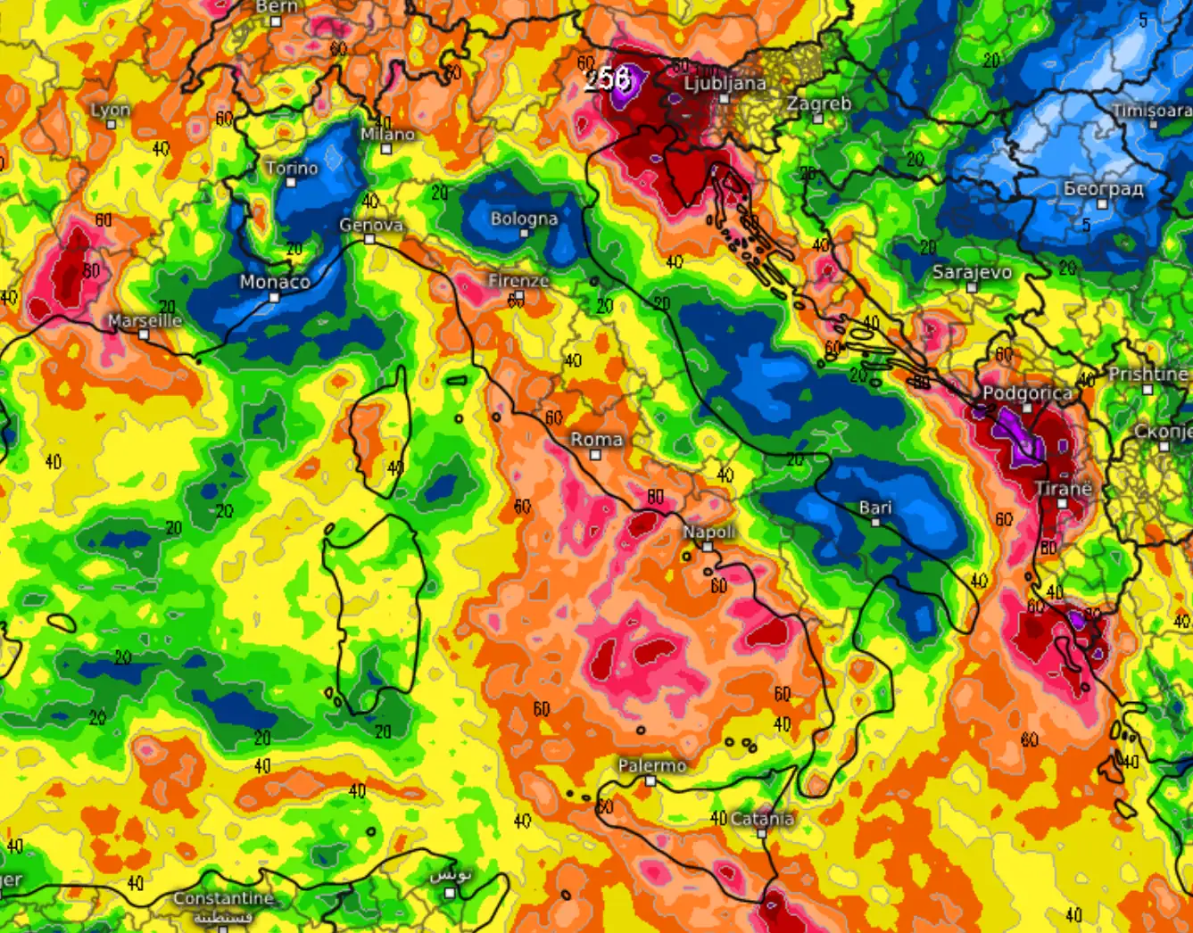 ECMWF accumuli pioggia sino al 9 ottobre 25