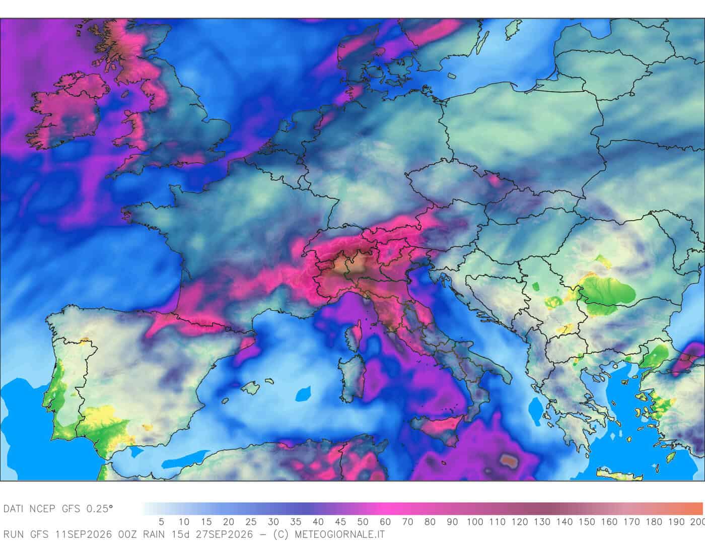 Eccesso di piovosita GFS elaborato da Meteo Giornale