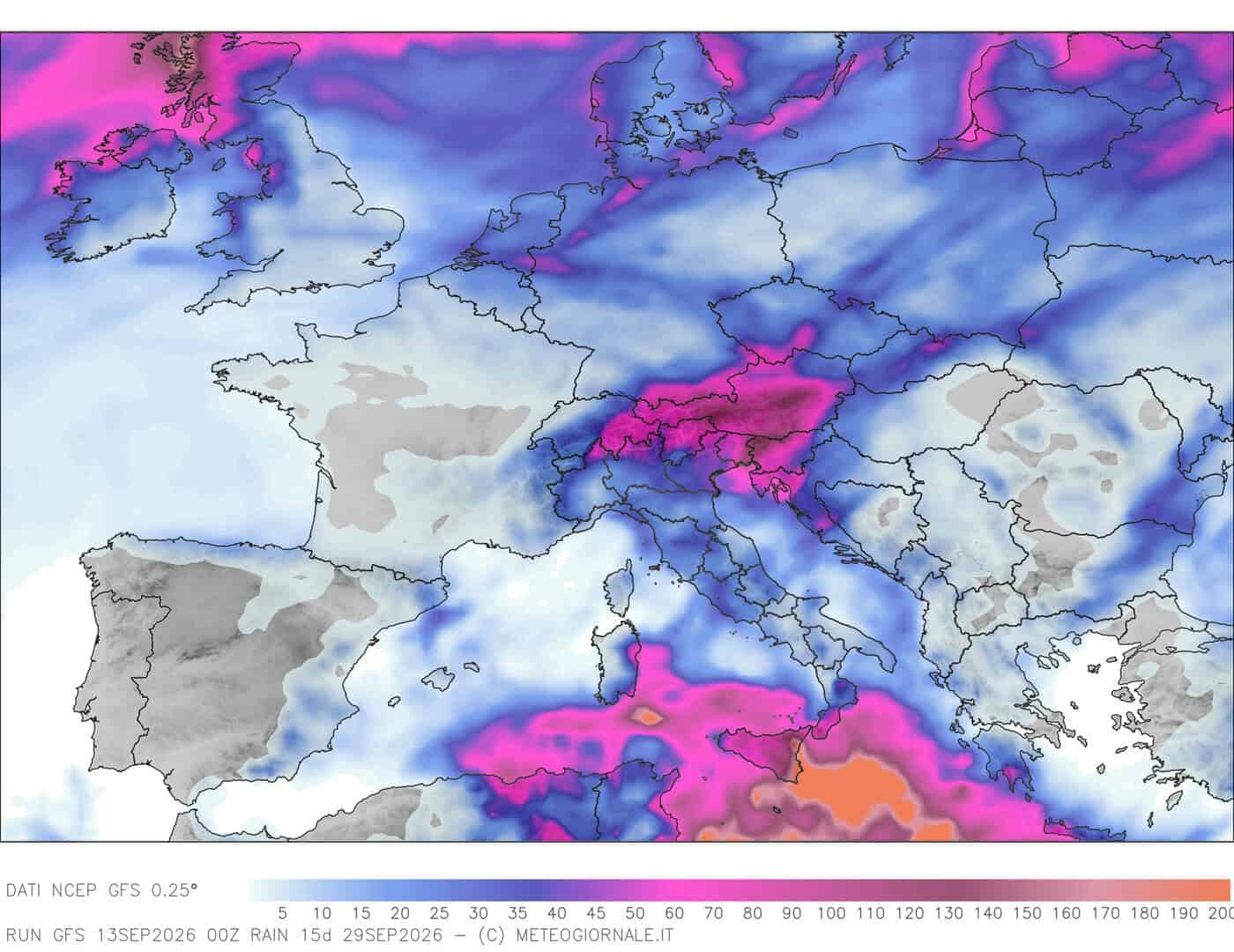 GFS piogge previste due settimane 13