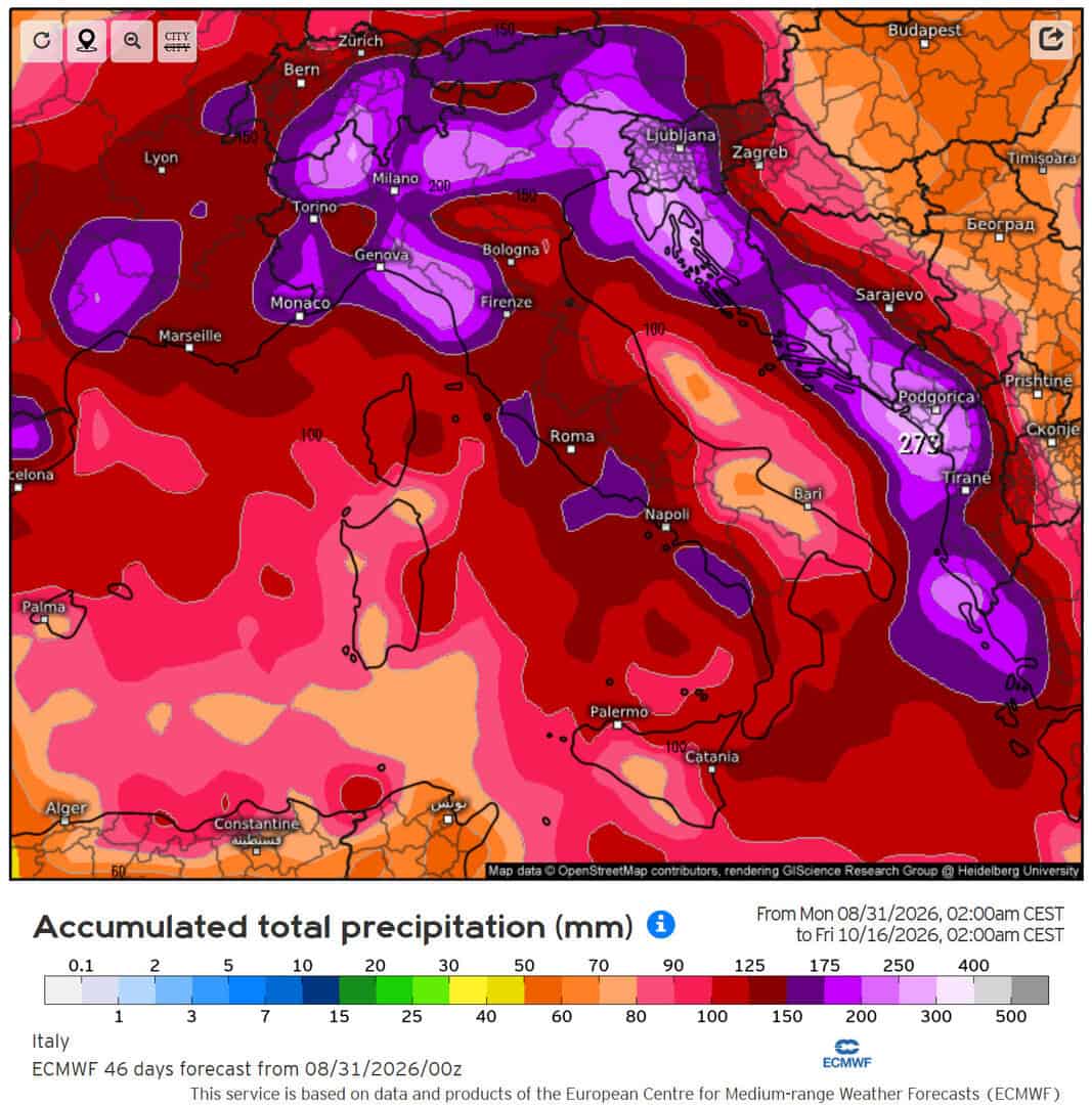 piogge stima ecmwf sino meta ottobre 1