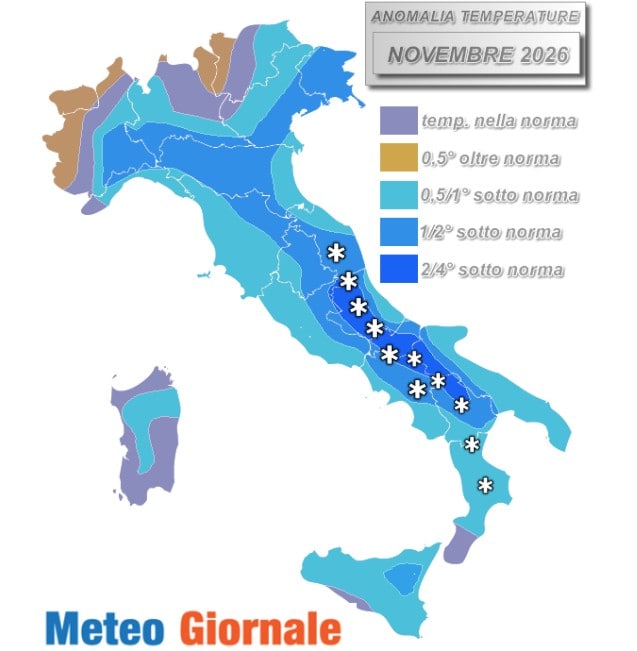Novembre: più freddo della norma, ma in gran parte siccitoso, salvo alcune eccezioni. Mappe 3 27 2