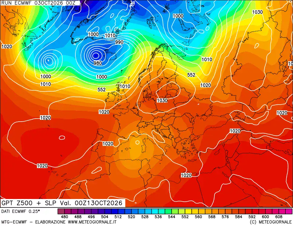 GFS goccia aria fredda in italia e alta pressione russia