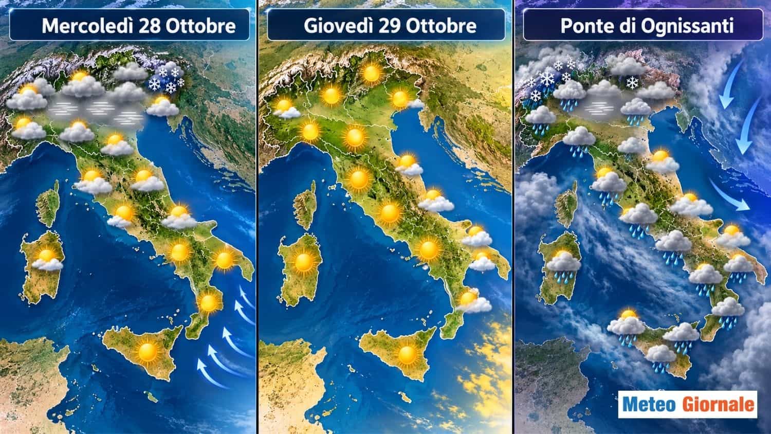 Meteo fino a Ognissanti nebbie al Nord neve sulle Alpi e maltempo al Sud