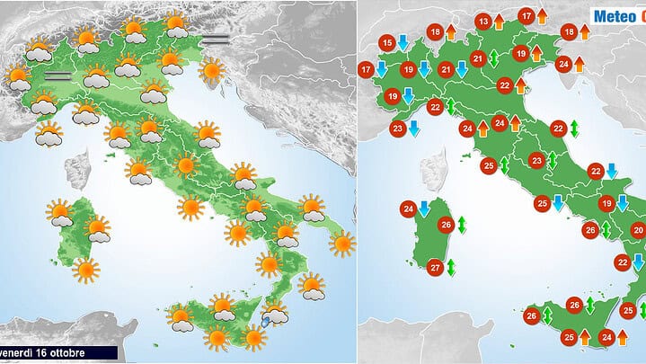 Previsioni meteo per oggi 16 Ottobre 2026