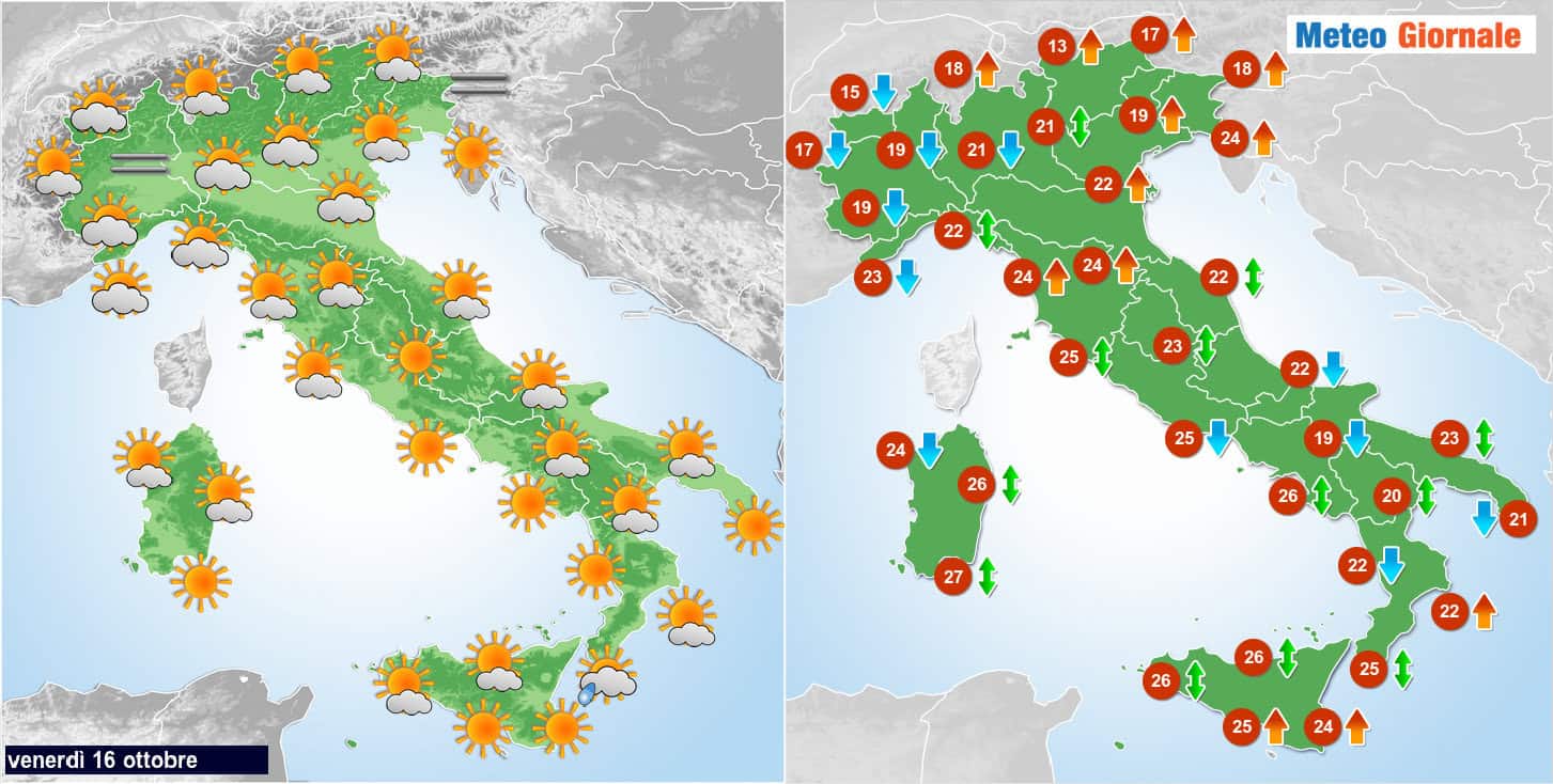 Previsioni meteo per oggi 16 Ottobre 2026