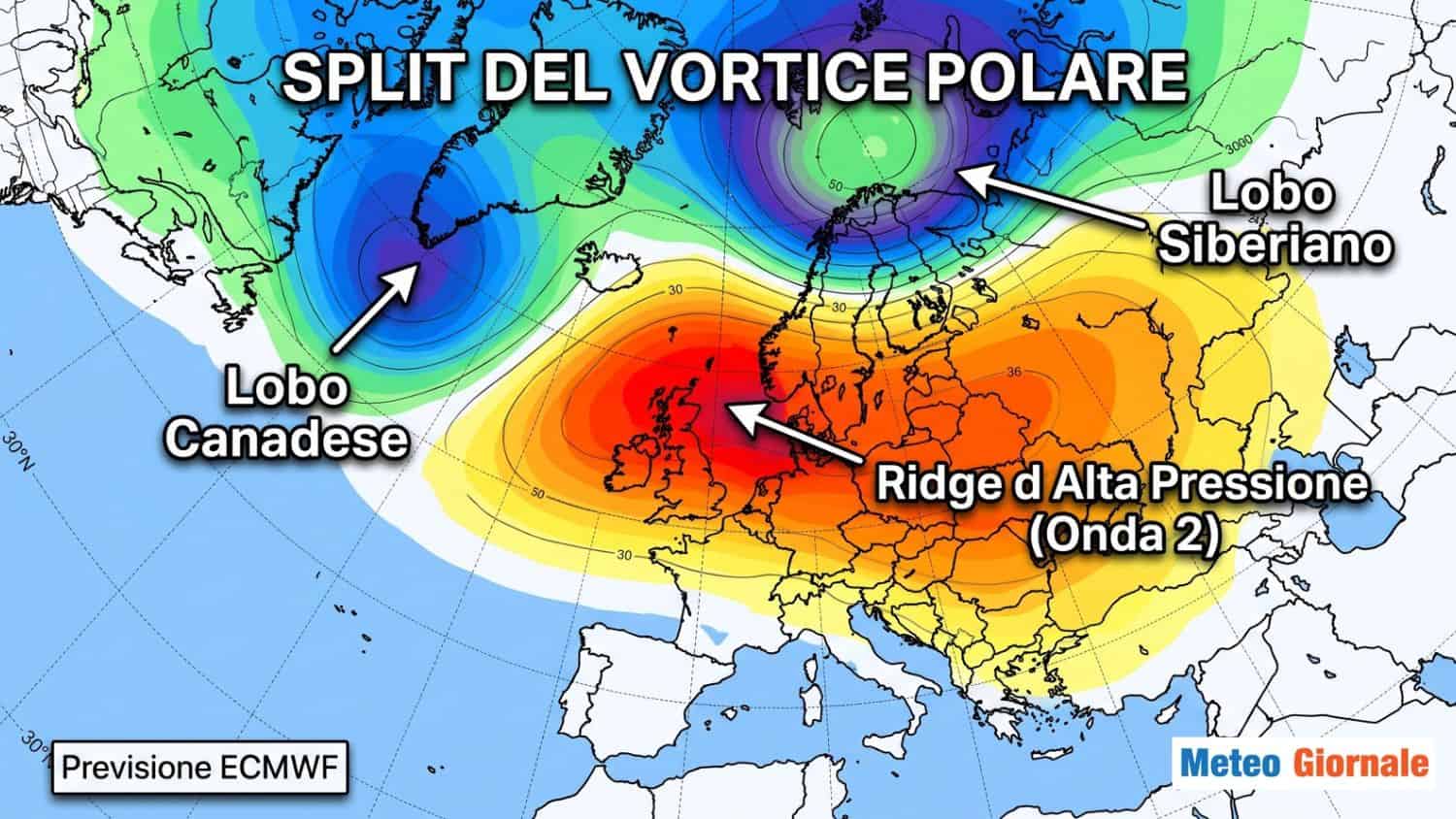 Il Vortice Polare si potrebbe spezzare in due secondo il Centro Meteo Europeo 1 Split del Vortice Polare indicato da ECMWF e GFS ap