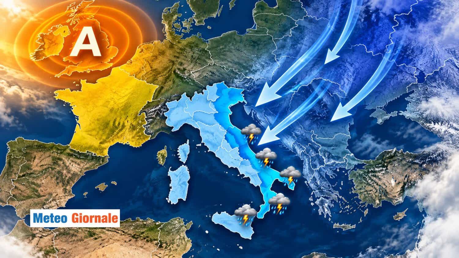 Ultime ore di clima mite, poi ribaltone meteo con freddo dai Balcani e temporali 1 ruibaltone